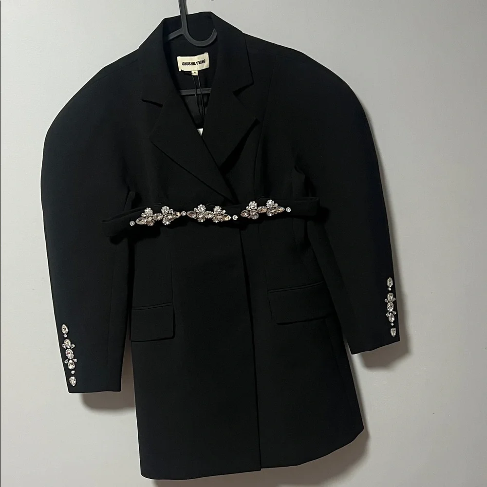 Elegant Black Blazer dress with Crystal Embellishments! - Picture 2 of 16